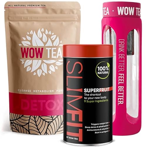 WOW TEA: Super Slim Me Programme - Entgiftungstee, SlimFit SuperFruit und rosa Infusionsflasche von WOW TEA