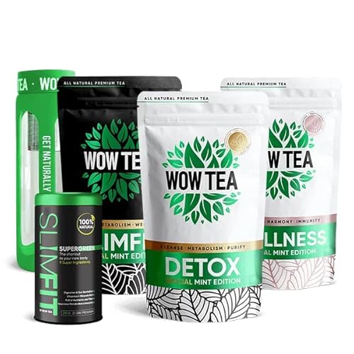 WOW TEA: Supreme Green Box - Pfefferminztee, Flasche Grüner Tee und SlimFit SuperGreen, 450g von WOW TEA