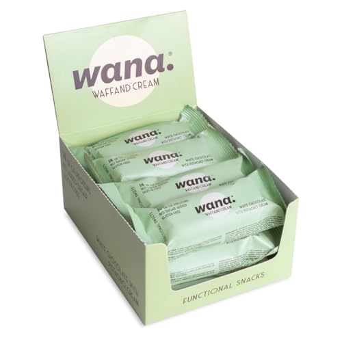 WANA Protein Riegel Weisse Schokolade mit Pistazien-Creme-Füllung 1 x 12er Box - Protein Snack mit 33% Eiweiß und nur 0,65 g Zucker pro Eiweißriegel. Der Waffel Riegel - Glutenfrei von WaNa