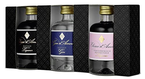 WAJOS Geschenkset Probierpaket 3x40ml Likör & Gin | Elixier d’Amour + Gin d’Amour + Elixier d’Amour Noire | Valentinstag | Geschenk Frau oder Freundin von wajos