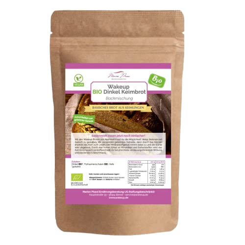 Basische Brotbackmischung BIO Dinkel Keimbrot zum selbstbacken. Aus gekeimtem Dinkel, kontrollierter biologischer Anbau, Zertifiziert und Laborgeprüft Inhalt 750g für 2 bis 3 Brotlaibe von Wakeup