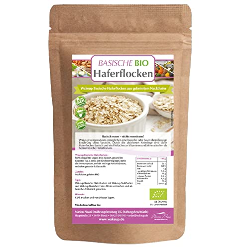 Basische Haferflocken – Bio, vegan & roh – 750 g – voller Nährstoffe dank schonendem Keimprozess – perfekt für Porridge, Müsli & gesundes Frühstück von Wakeup