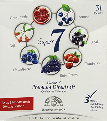 Walthers Super 7 Premium-Direktsaft aus Aronia, Goji, Acai, Cranberry, Granatapfel, Heidelbeersaft, 1er Pack (1 x 3 l Getränkekarton) von Walthers