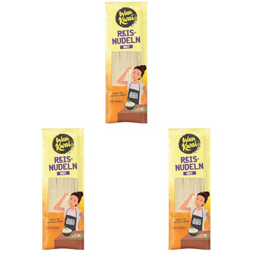 Wan Kwai Reisnudeln breit 250g – Authentische Vielfalt für Pad Thai, Suppen & mehr. Vegan & glutenfrei. Schnell fertig in 8 Minuten. (Packung mit 3) von Wan Kwai