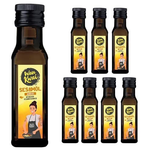 Wan Kwai Sesamöl geröstet - Vorteilspack 8x100 ml (8er Pack) - Ideal zum Braten oder Verfeinern - Perfekt für asiatische Gerichte - Intensiver Sesamgeschmack von Wan Kwai