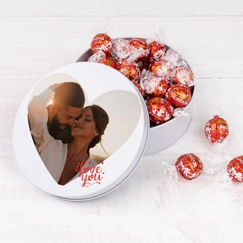 Wanapix | Blechdose mit Pralinen | Personalisierte mit Foto und Text | Mit 22 Pralinen Lindt | Originelles Geschenk zum Valentinstag | 5x12 cm (850 ml) - Pärchen von Wanapix