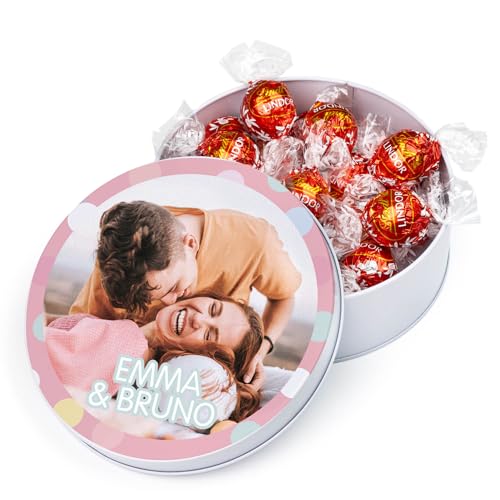 Wanapix | Blechdose mit Pralinen | Personalisierte mit Foto und Text | Mit 22 Pralinen Lindt | Originelles Geschenk zum Valentinstag | 5x12 cm (850 ml) von Wanapix