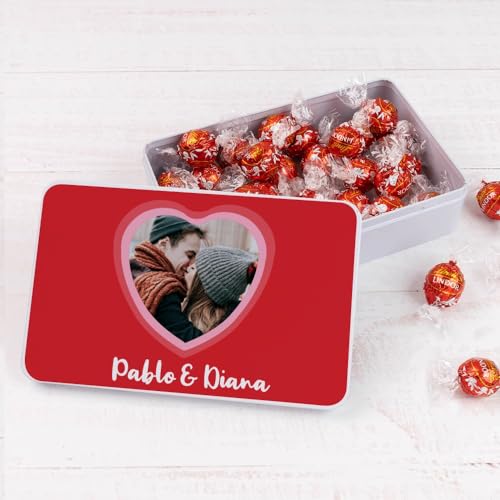 Wanapix | Blechdose mit Pralinen | Personalisierte mit Texte und Bild | Mit 22 Pralinen Lindt | Originelles Geschenk zum Valentinstag| 21x13x5 cm (1200 ml) - Herz von Wanapix