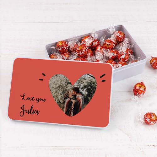 Wanapix | Blechdose mit Pralinen | Personalisierte mit Texte und Bild | Mit 22 Pralinen Lindt | Originelles Geschenk zum Valentinstag| 21x13x5 cm (1200 ml) - Pärchen von Wanapix