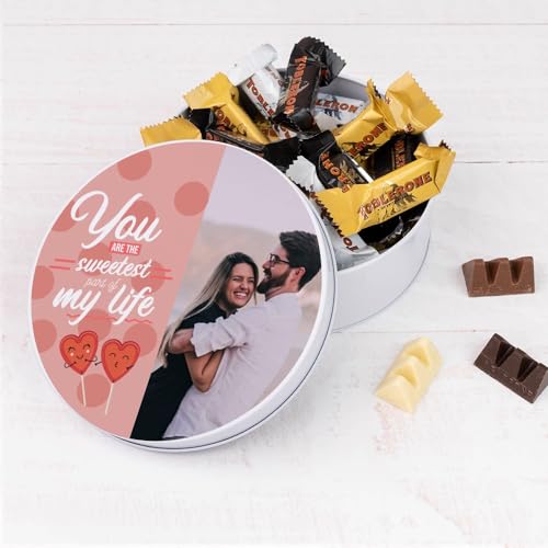 Wanapix | Blechdose mit Schokolade | Personalisierte Mit Bild und Text | Mit 22 Schokoriegel | Originelles Geschenk zum Valentinstag | 5x12 cm (850 ml) - Bild von Wanapix