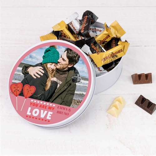 Wanapix | Blechdose mit Schokolade | Personalisierte Mit Bild und Text | Mit 22 Schokoriegel | Originelles Geschenk zum Valentinstag | 5x12 cm (850 ml) - Herz von Wanapix