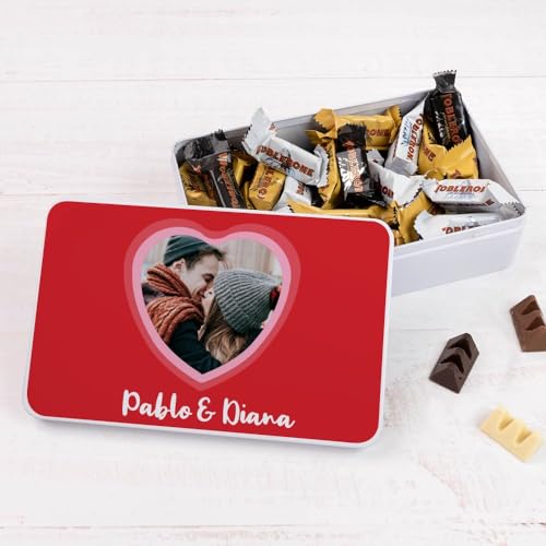 Wanapix | Blechdose mit Schokolade | Personalisierte mit Texte und Bild | Mit 22 Schokoriegel | Originelles Geschenk zum Valentinstag | 21x13x5 cm (1200 ml) - Herz von Wanapix