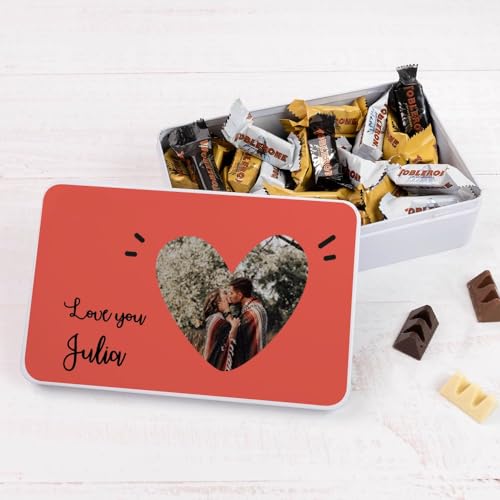 Wanapix | Blechdose mit Schokolade | Personalisierte mit Texte und Bild | Mit 22 Pralinen | Originelles Geschenk zum Valentinstag | 21x13x5 cm (1200 ml) | Pärchen von Wanapix