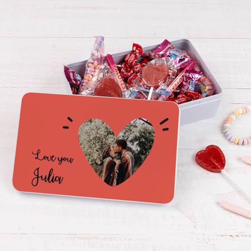 Wanapix | Blechdose mit Süßigkeiten | Personalisierte mit Texte und Bild | Mit Süßigkeiten | Originelles Geschenk zum Valentinstag| 21x13x5 cm (1200 ml) - Pärchen von Wanapix