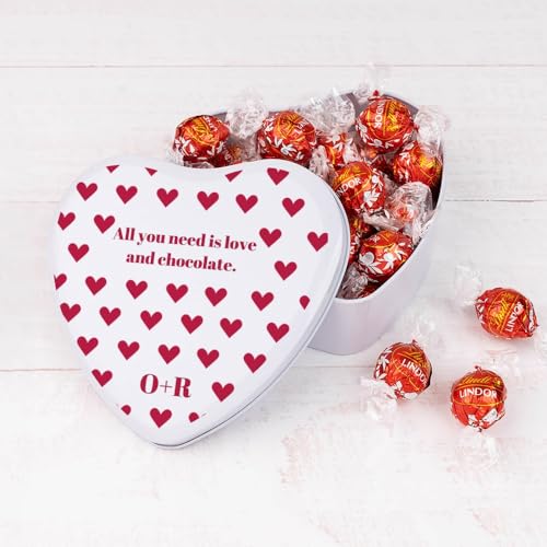 Wanapix | Herzf Blechdose mit Pralinen | Personalisierte mit Namen | Mit 22 Pralinen Lindt | Originelles Geschenk zum Valentinstag |16x15x5 cm (800 ml) - Love von Wanapix