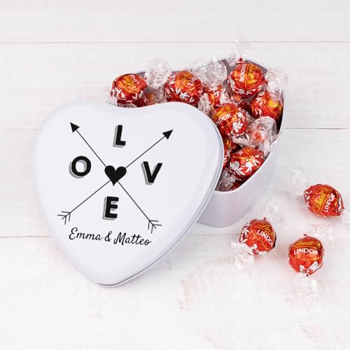 Wanapix | Herzf Blechdose mit Pralinen | Personalisierte mit Namen | Mit 22 Pralinen Lindt | Originelles Geschenk zum Valentinstag |16x15x5 cm (800 ml) - Pfeile von Wanapix