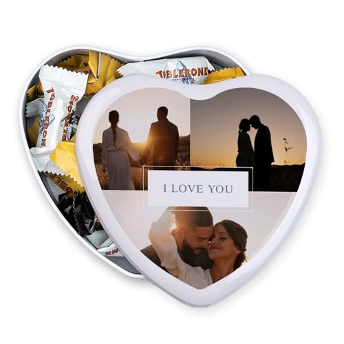 Wanapix | Herzf Blechdose mit Schokolade | Personalisierte Mit Foto und Text | Mit 22 Pralinen | Originelles Geschenk zum Valentinstag | 16x15x5 cm (800 ml) - Love You von Wanapix