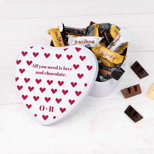 Wanapix | Herzf Blechdose mit Schokolade | Personalisierte Mit Namen | Mit 22 Toblerone | Originelles Geschenk zum Valentinstag | 16x15x5 cm (800 ml) - Love von Wanapix