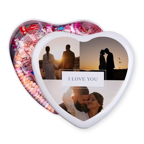 Wanapix | Herzf Blechdose mit Süßigkeiten | Personalisierte Mit Foto und Text | Mit 32 Süßigkeiten | Originelles Geschenk zum Valentinstag | 16x15x5 cm (800 ml) - Love You von Wanapix