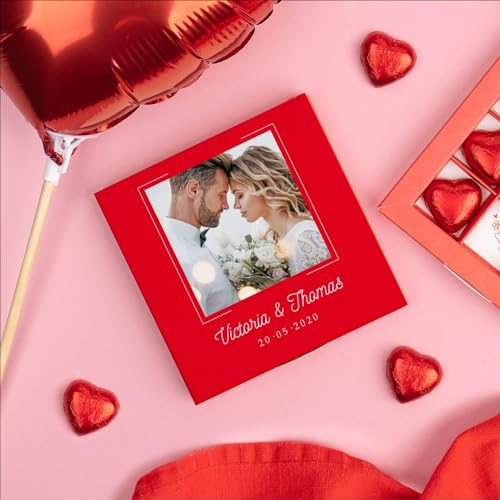 Wanapix | Personalisierte Schokoladel mit Foto und Text | 9 Pralinen Herzform | Schachtel mit Herzpralinen | Originelles Geschenk Valentinstag | Jahrestag von Wanapix