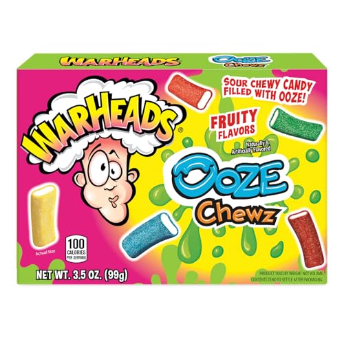 WARHEADS Ooze Chewz Kaubonbons mit saurer Füllung, Mango, Erdbeere, grüner Apfel, schwarze Kirsche, Wassermelone und blaue Himbeere, 100 ml Theaterbox von Warheads