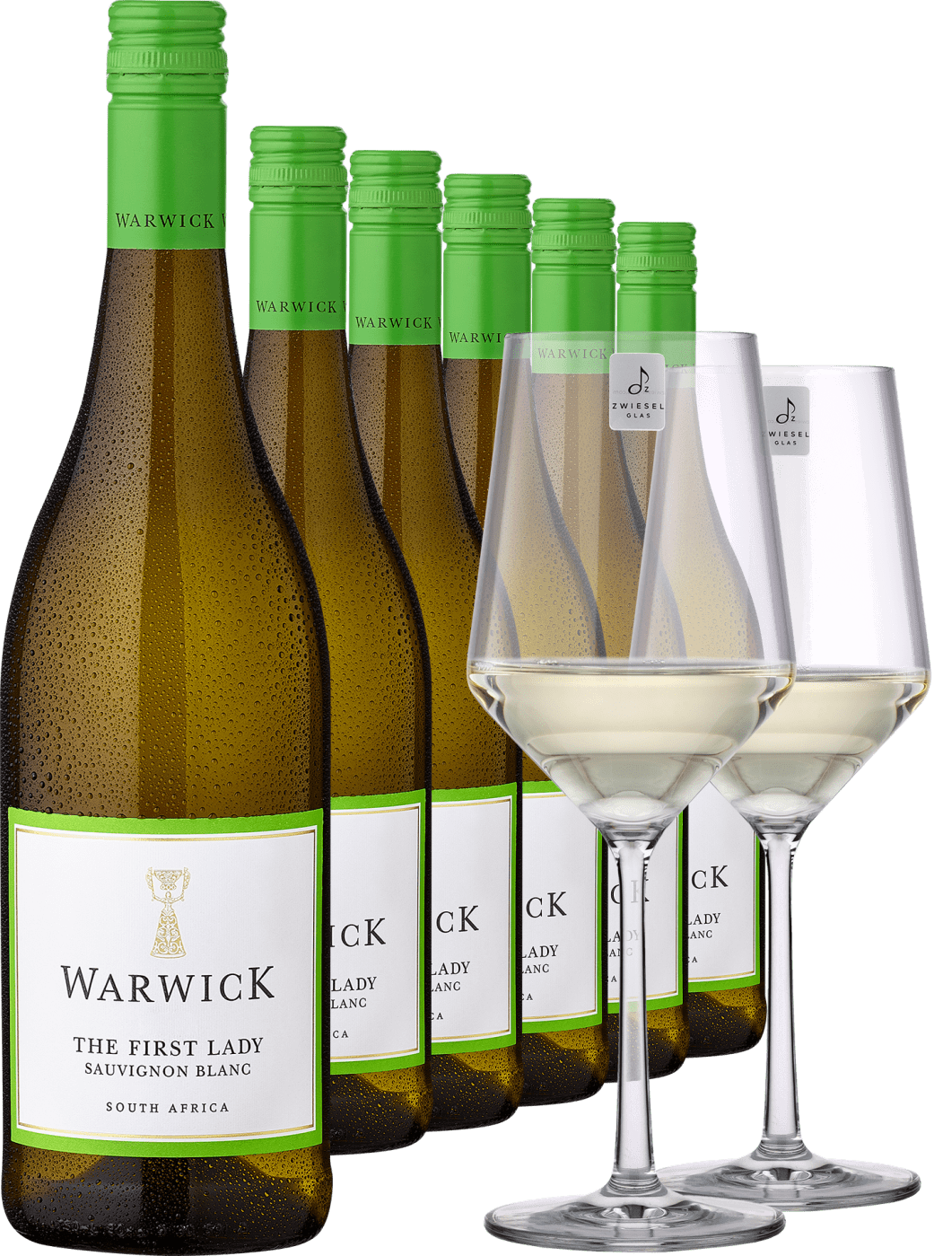 2022 Warwick Estate »The First Lady« Sauvignon Blanc im 6er-Vorratspaket inkl. 2er-Set Zwiesel Glas »PURE« von Warwick Wine Estate
