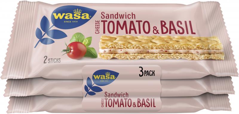 Wasa Knäckebrot Sandwich Käse, Tomate und Basilikum von Wasa