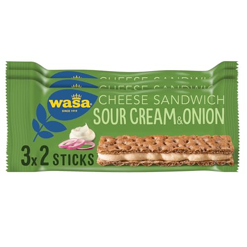 Wasa Sandwich Sour Cream & Onion – Knäckebrot-Sandwich mit veganer Sauerrahm-Zwiebel-Füllung – 8er Pack (8 x 99 g) von Wasa