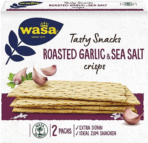 Wasa Tasty Snacks Crisps Roasted Garlic & Sea Salt 10x190g I Extra dünner Knäckebrot-Snack mit geröstetem Knoblauch und Meersalz, 2 Packs, Ideal zum Snacken von Wasa