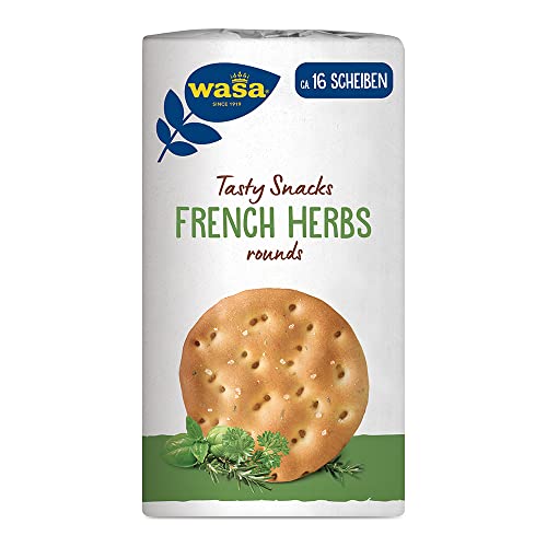 Wasa Tasty Snacks Rounds French Herbs – Rundes Knäckebrot aus Weizen mit französischen Kräutern und Meersalz – 8er Pack (8 x 205 g) von Wasa