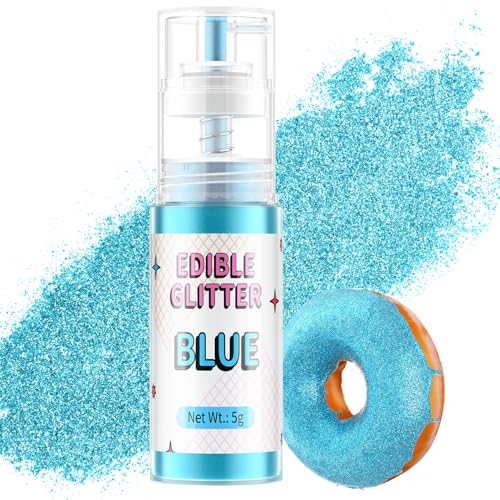 Essbarer Glitzer Spray Blau, Waysroma Lebensmittel Glitzer für Getränke Goldpuder Essbar für Backen, Erdbeeren, Cupcakes, Osterkuchen, Fondant, Cocktails, Schokolade (5g) von Waysroma