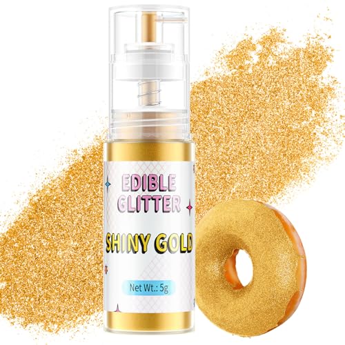 Essbarer Glitzer Spray Gold, Waysroma Lebensmittel Glitzer für Getränke Goldpuder Essbar für Backen, Erdbeeren, Cupcakes, Osterkuchen, Fondant, Cocktails, Schokolade (5g) von Waysroma