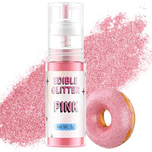 Essbarer Glitzer Spray Pink, Waysroma Lebensmittel Glitzer für Getränke Goldpuder Essbar für Backen, Erdbeeren, Cupcakes, Osterkuchen, Fondant, Cocktails, Schokolade (5g) von Waysroma