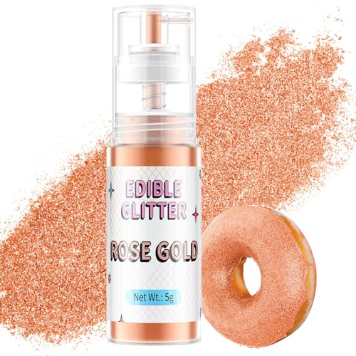 Essbarer Glitzer Spray Roségold, Waysroma Lebensmittel Glitzer für Getränke Goldpuder Essbar für Backen, Erdbeeren, Cupcakes, Osterkuchen, Fondant, Cocktails, Schokolade (5g) von Waysroma