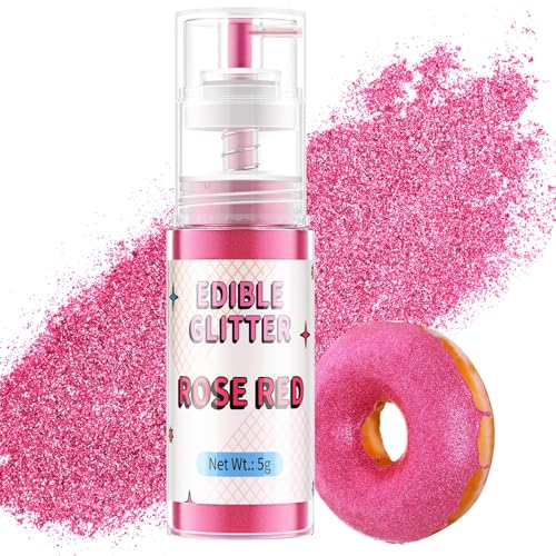 Essbarer Glitzer Spray Rosérot, Waysroma Lebensmittel Glitzer für Getränke Goldpuder Essbar für Backen, Erdbeeren, Cupcakes, Weihnachtskuchen, Fondant, Cocktails, Schokolade (5g) von Waysroma