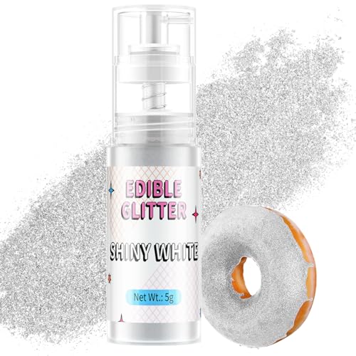 Essbarer Glitzer Spray Weiß, Waysroma Lebensmittel Glitzer für Getränke Goldpuder Essbar für Backen, Erdbeeren, Cupcakes, Weihnachtskuchen, Fondant, Cocktails, Schokolade (5g) von Waysroma