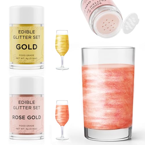 Essbarer Glitzer für Getränke Gold und Roségold, Waysroma 2 Farben Glitzerpulver set geschmacklos Glitzer Trinkbares Glitzerpuder für Likör, Cocktails, Sekt, Wein, Champagner, Osterkuchen (4g) von Waysroma