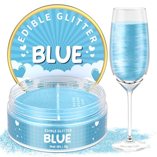 Essbarer Glitzer für Getränke Blau 8g, Waysroma Blau Glitzer Geschmacklos Lebensmittel Glitzer für Torten, Schokolade, Erdbeeren, Cupcakes, Fondant, Cocktails, Osterkuchen, Drinks von Waysroma