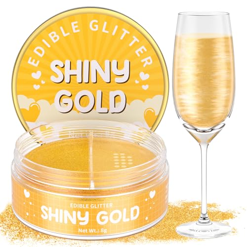 Essbarer Glitzer für Getränke Gold 8g, Waysroma Gold Glitzer Geschmacklos Lebensmittel Glitzer für Torten, Schokolade, Erdbeeren, Cupcakes, Fondant, Cocktails, Osterkuchen, Drinks von Waysroma