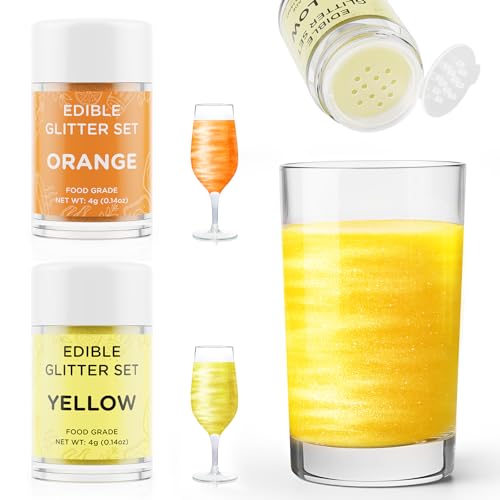 Essbarer Glitzer für Getränke Orange und Gelb, Waysroma 2 Farben Glitzerpulver set geschmacklos Glitzer Trinkbares Glitzerpuder für Likör, Cocktails, Sekt, Wein, Champagner, Kuchen (4g) von Waysroma