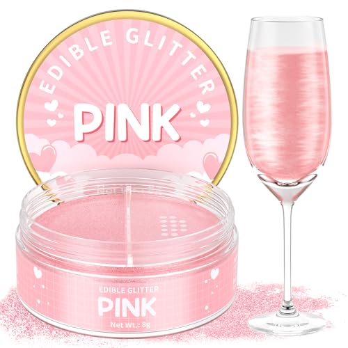 Essbarer Glitzer für Getränke Mit Pulversiebloch Pink 8g, Waysroma Pink Glitzer Geschmacklos Lebensmittel Glitzer für Torten, Schokolade, Erdbeeren, Cupcakes, Fondant, Cocktails, Osterkuchen, Drinks von Waysroma