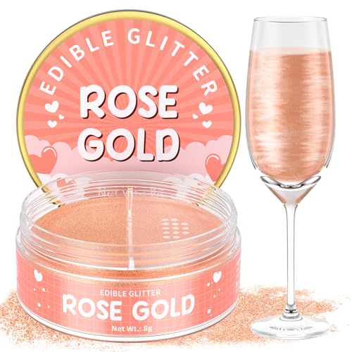 Essbarer Glitzer für Getränke Mit Pulversiebloch Roségold 8g, Waysroma Essbarer Glitzer Geschmacklos Lebensmittel Glitzer für Torten, Schokolade, Erdbeeren, Fondant, Cocktails, Osterkuchen, Drinks von Waysroma