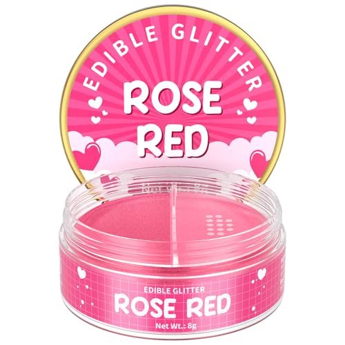 Essbarer Glitzer für Getränke Mit Pulversiebloch Rosérot 8g, Waysroma Essbarer Glitzer Geschmacklos Lebensmittel Glitzer für Torten, Schokolade, Erdbeeren, Fondant, Cocktails, Osterkuchen, Drinks von Waysroma