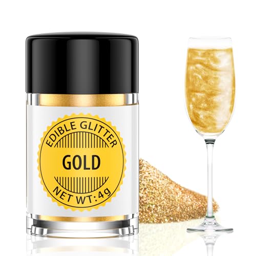 Gold Glitzer für Getränke 4g, Waysroma Geschmacklos Essbarer Glitzer, Lebensmittel Glitzer für Cocktails, Likör, Sekt, Wein, Champagner, Schokolade, Fondant, Kuchen Deko von Waysroma