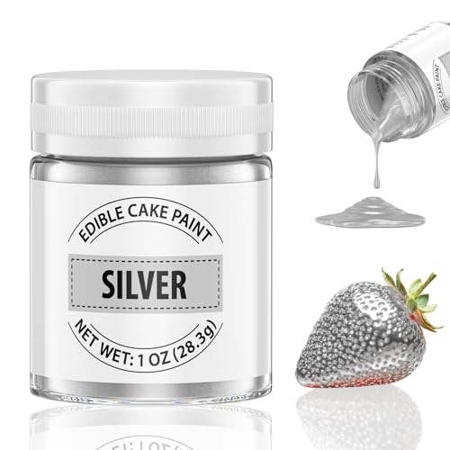 Silber Essbarer Glitzer, 28g Flüssiges Essbares Glitzerpulver für Kuchen - Eskalieren Metallisch Glitzer Paint für Fondant, Schokolade, Kuchendeko, Lebensmittel Glitzer Glitzerpuder für Torten von Waysroma