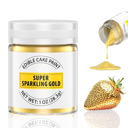 Sparkle Gold Essbarer Glitzer, 28g Flüssiges Essbares Glitzerpulver für Kuchen - Eskalieren Metallisch Glitzer Paint für Fondant, Schokolade, Kuchendeko, Lebensmittel Glitzer Glitzerpuder für Torten von Waysroma