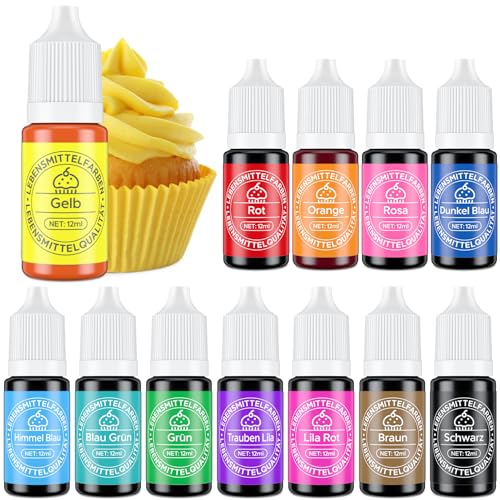 Waysroma Lebensmittelfarbe 12 Farben x 12ml - Lebensmittelfarbe flüssig zum Backen von Kuchen, Decor, Lebensmittelqualität für Fondant Macaron Zuckerguss DIY Seifen Schleimherstellung von Waysroma