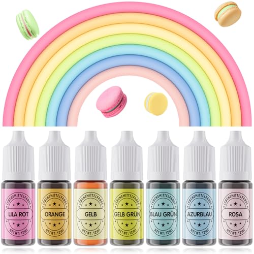 Waysroma Lebensmittelfarbe Macaron 7x12ml, nussfrei & zuckerfrei Lebensmittelfarbe Flüssig zum Backen, Oster-Macarons, Kuchen, Zuckerguss, Fondant, Kekse, Donuts von Waysroma