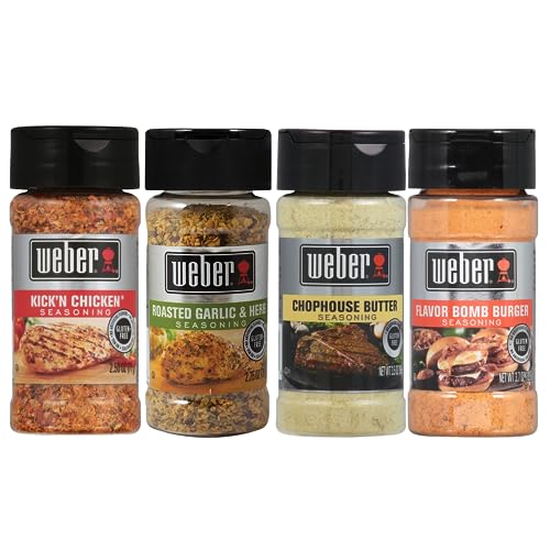 Weber Restaurant Style Variety Pack with Roasted Garlic & Herb, Kick n Chicken, Chophouse Butter, and Flavor Bomb Burger Seasonings von Weber