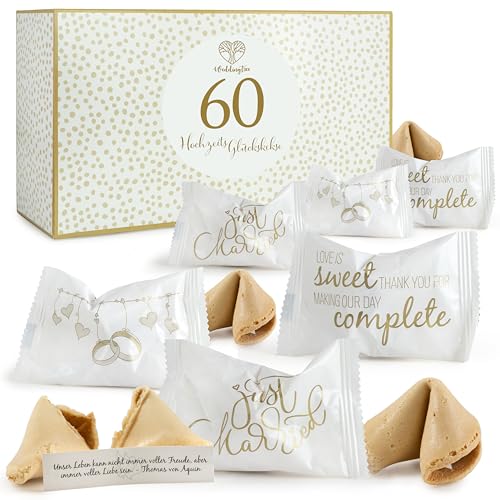 WeddingTree 60 x Glückskekse - Made in Germany - Einzeln Verpackt - mit Sprüchen deutsch - Gastgeschenk für Verlobung - Hochzeit Deko von WeddingTree